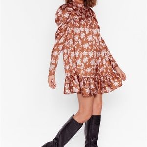 Satin Floral Burnt Orange Dress - Nasty Gal